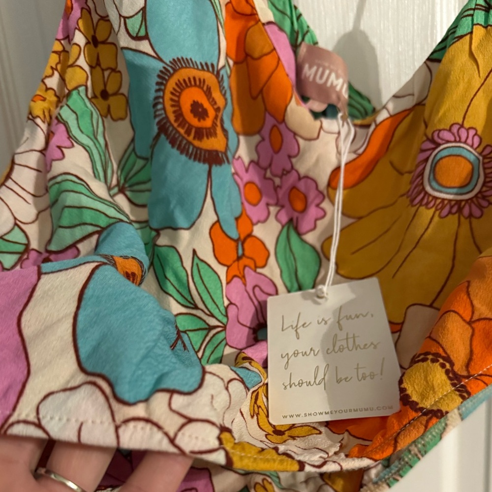 Show Me Your MuMu One-Shoulder Floral Crop Top in Pink, Blue, Green, Orange - Picture 5 of 7